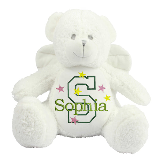 Personalised White Angel Bear - Embroidered Name