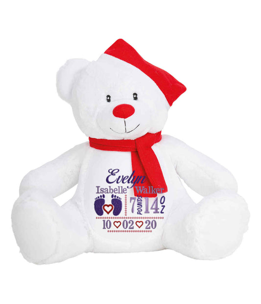 Personalised Christmas Bear - Embroidered Birth Design