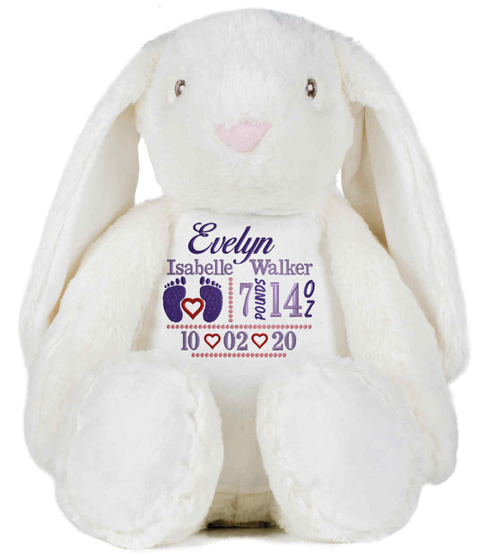 Personalised Cream Bunny - Embroidered Birth Design