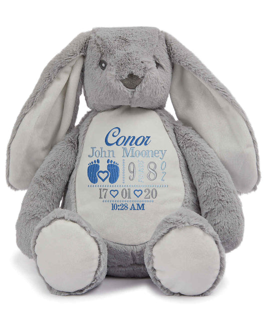Personalised Grey Bunny - Embroidered Birth Design