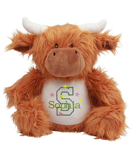 Personalised Brown Highland Cow - Embroidered Name