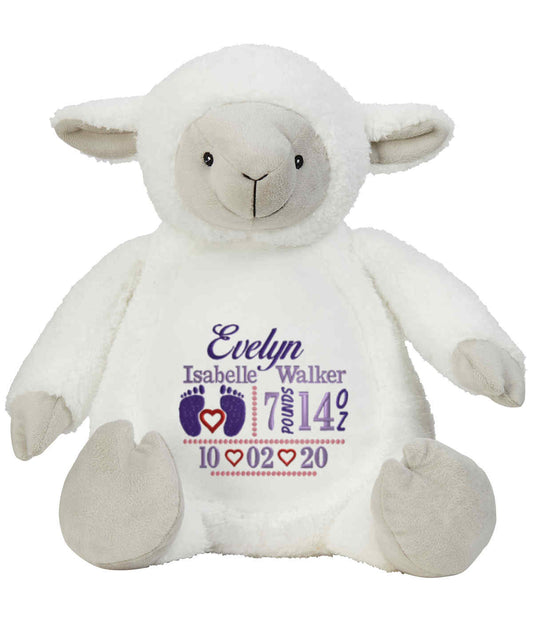 Personalised Cream Lamb - Embroidered Birth Design