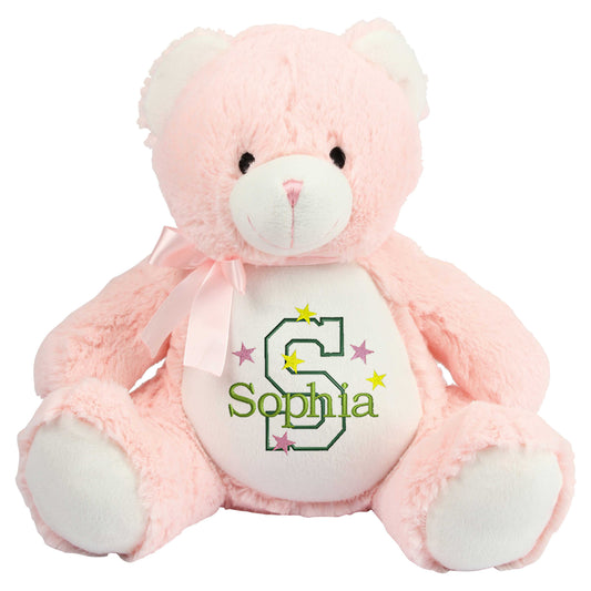 Personalised Pink New Baby Bear - Embroidered Name