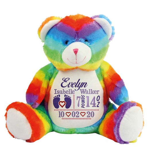 Personalised Rainbow Bear - Embroidered Birth Design