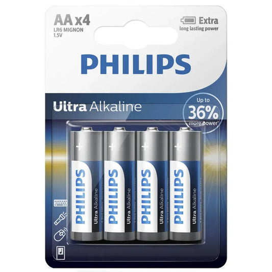 Philips Ultra Alkaline AA Battery 4 Pack