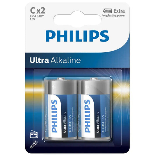 Philips Ultra Alkaline C Size Battery 2 Pack