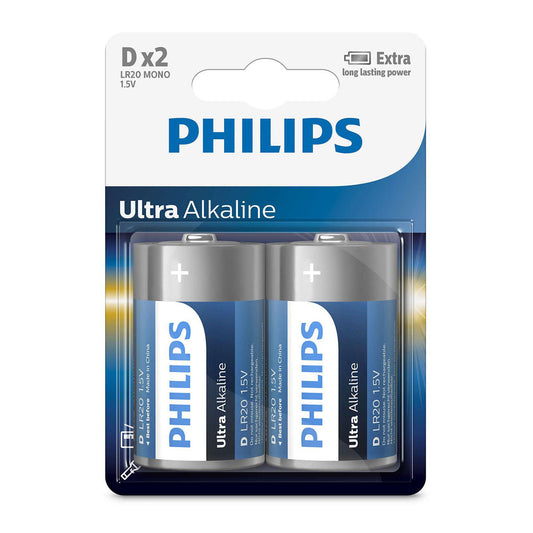 Philips Ultra Alkaline D Size Battery 2 Pack