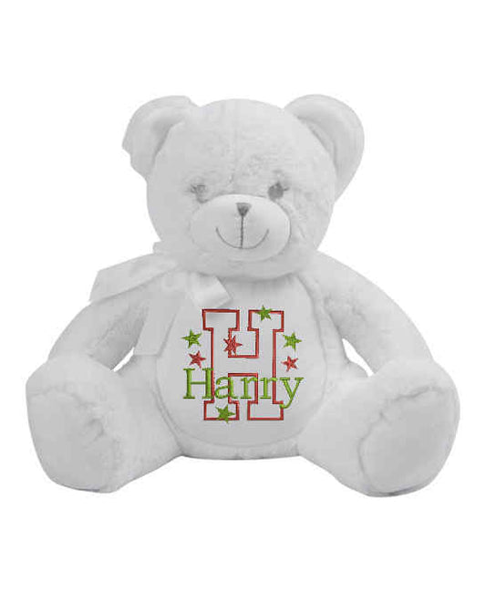 Personalised White New Baby Bear - Embroidered Name